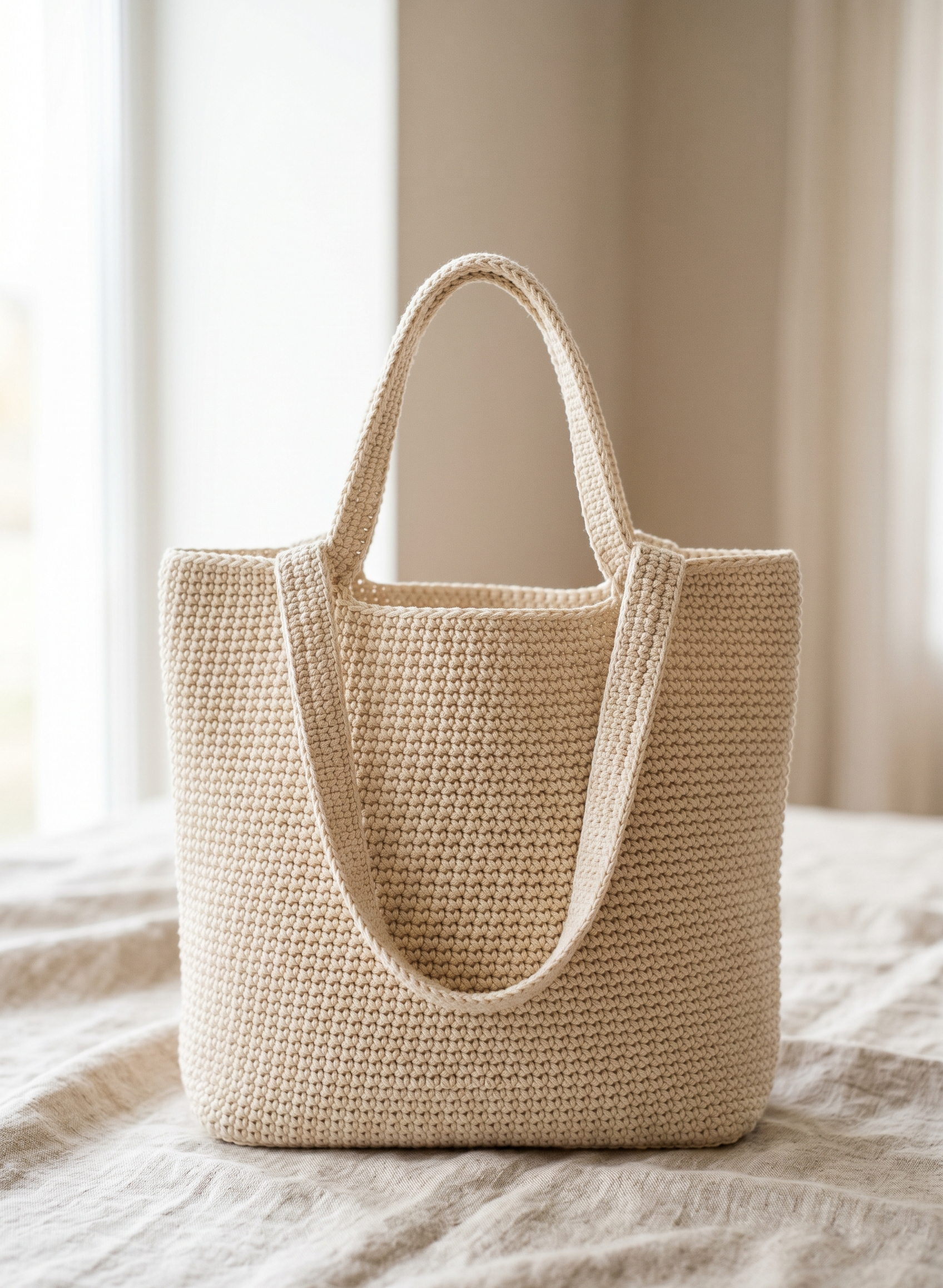 Schlichte Tote Bag häkeln in Naturtönen